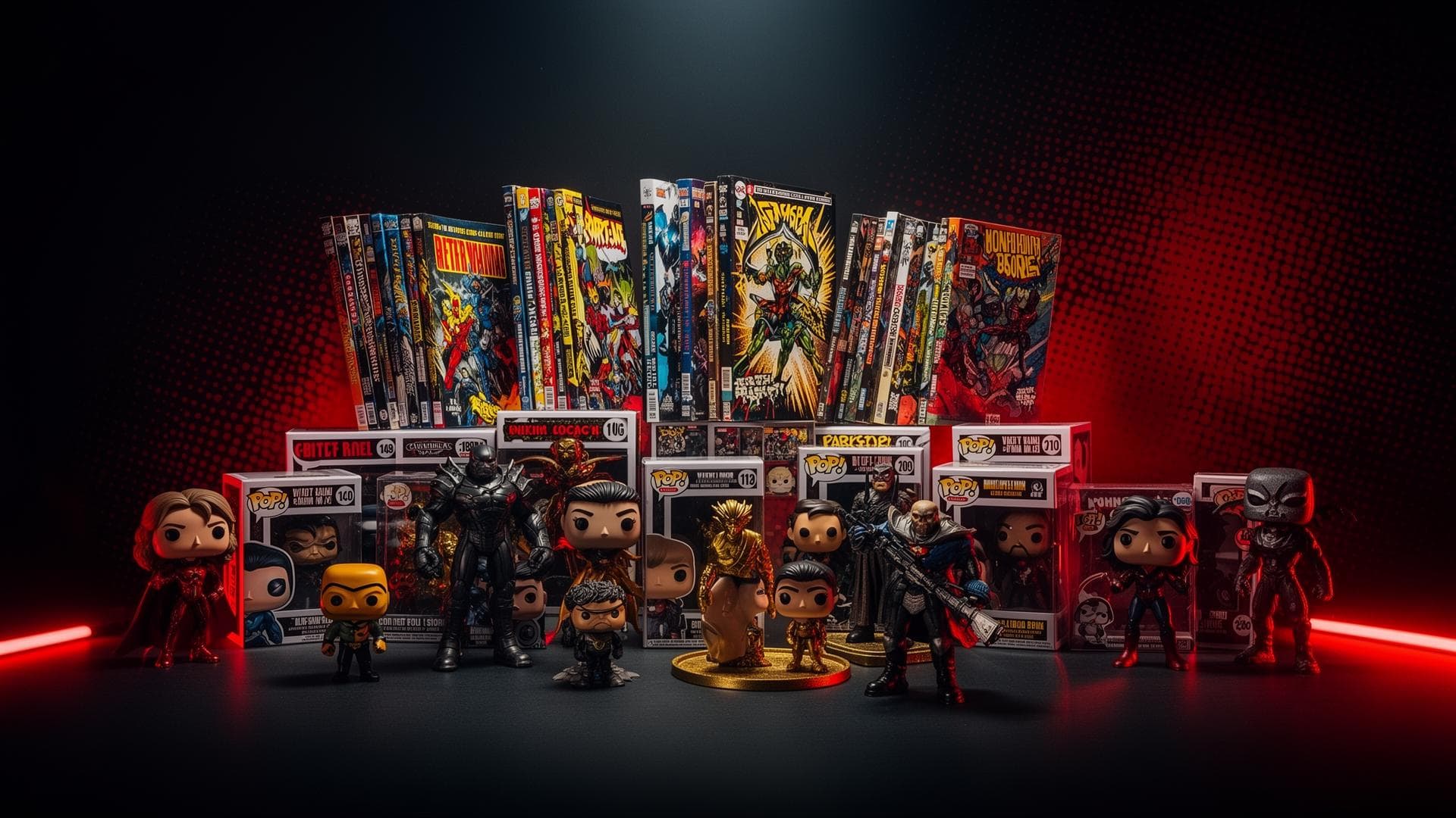 Comics and collectibles display